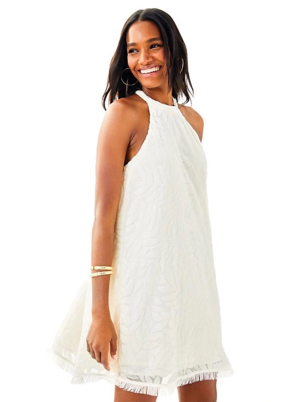 NWT Lilly Pulitzer Quinn Trapeze Swing Dress Women’s XXS White Leafy Fern Velvet